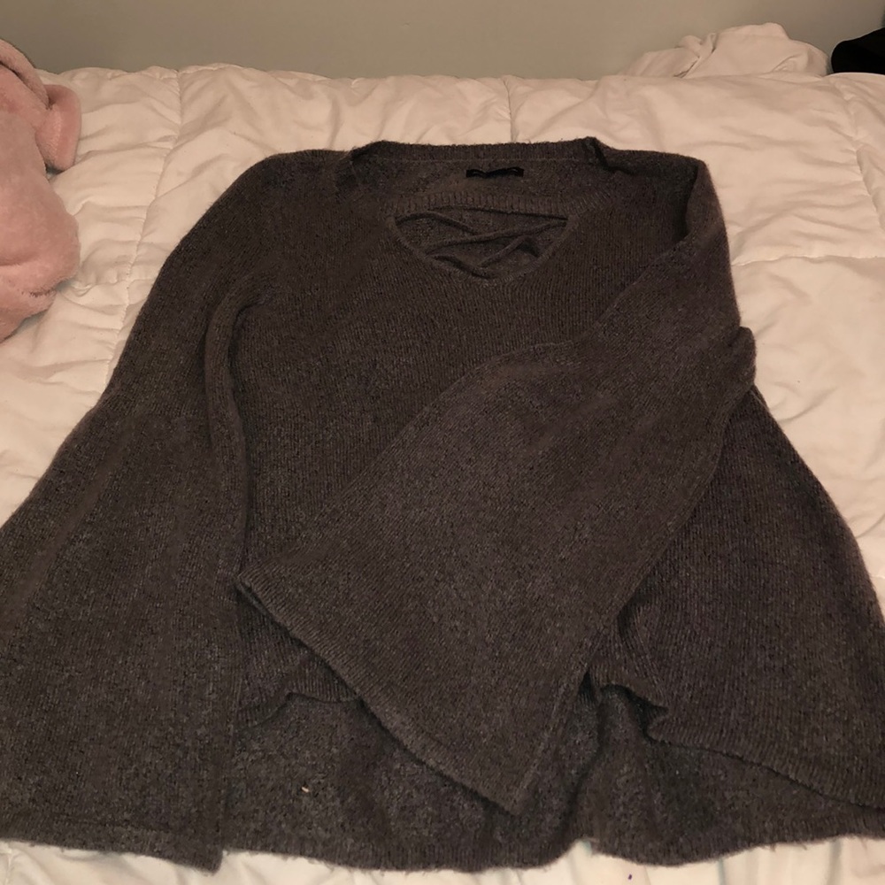DARG GREY SWEATER W OPEN CHEST!!! FLARED SLEEVES!